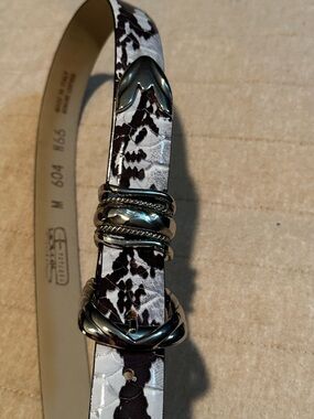 Simons Black & White Printed Leather Belt with Silver Accents Made in Italy